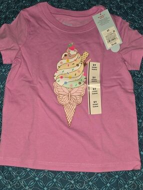 Cat & Jack Pink Ice Cream Cone Butterfly Applique Short Sleeve Tee